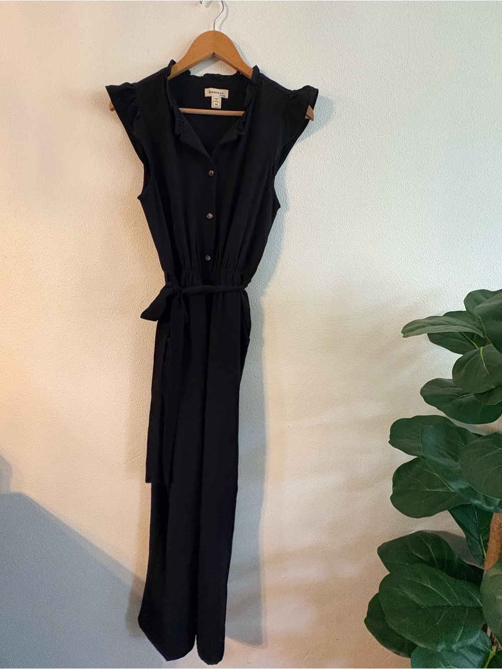 Monteau Black Sleeveless Button-Front Jumpsuit